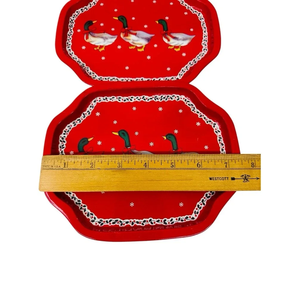 Christmas Tin Serving Trays Vintage Metal Holiday‎ Goose Pattern Cookie Set Of 3